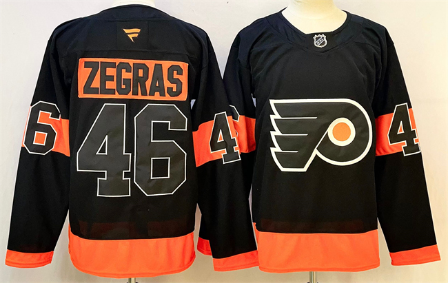 Men's Black Philadelphia Flyers #46 Trevor Zegras 2024 Stitched Jersey